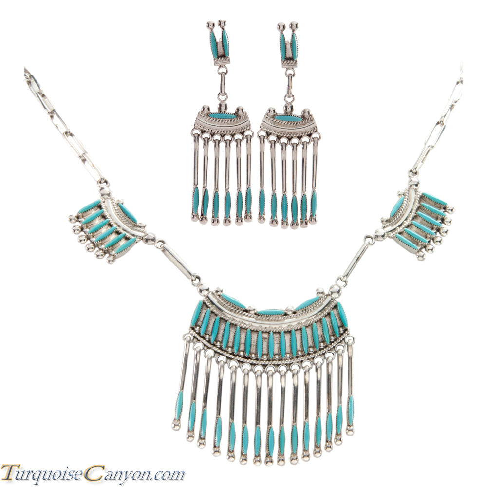 Al Zuni The Grande Bandera ~Sterling Silver & Turquoise Jacla Necklace & Earrings