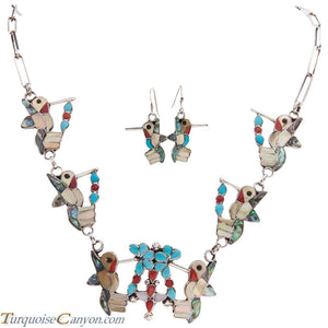 Zuni Native American Turquoise Hummingbird Necklace and Earrings SKU227394