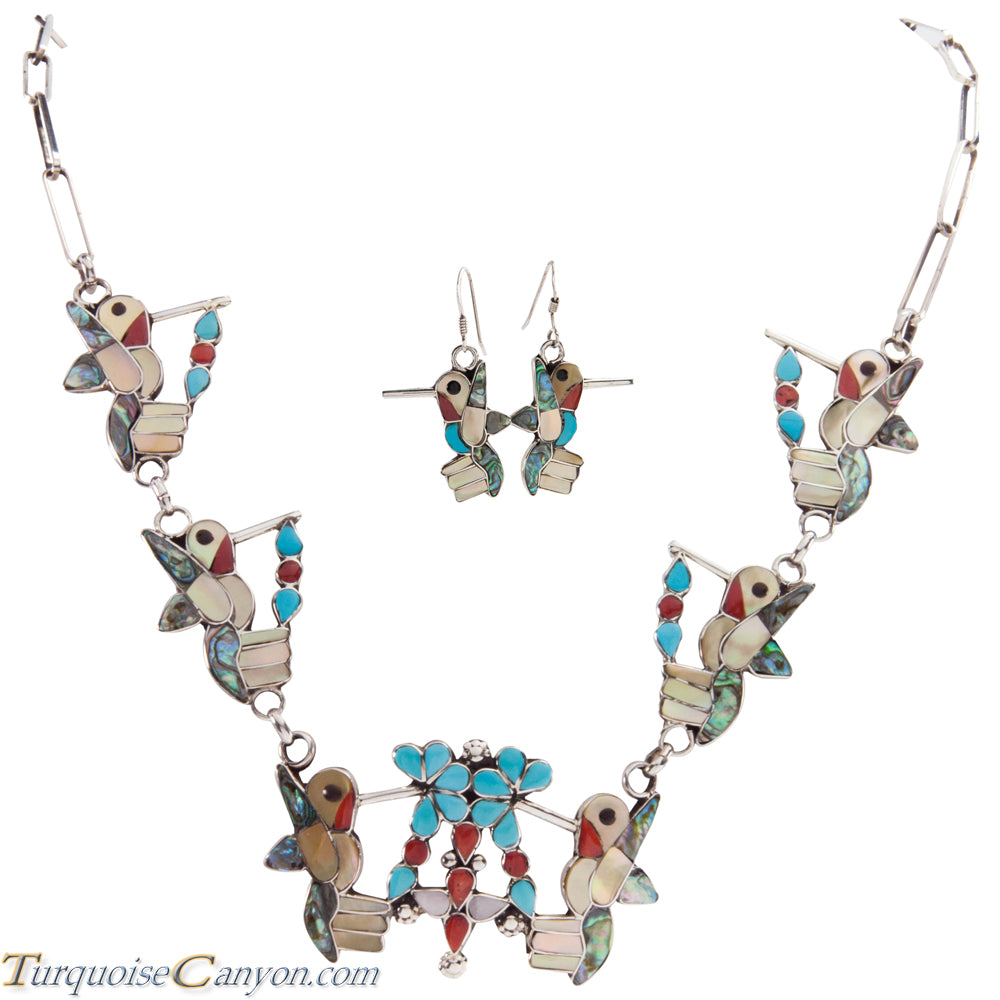 Zuni Native American Turquoise Hummingbird Necklace and Earrings SKU227394