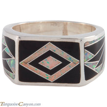 Load image into Gallery viewer, Navajo Native American Lab Opal and Onyx Ring Size 10 3/4 by Benally SKU227412