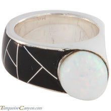 Load image into Gallery viewer, Navajo Native American Onyx and Lab Opal Ring Size 7 3/4 by Benally SKU227419