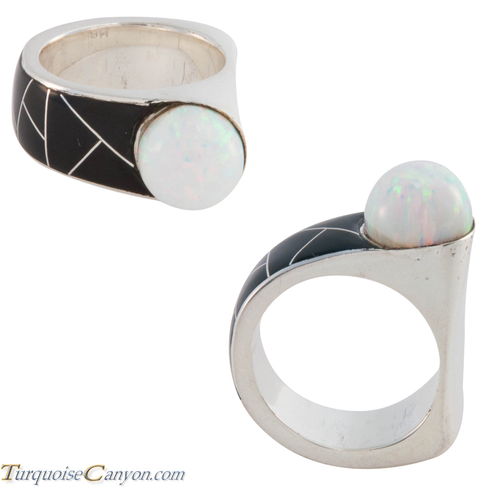 Navajo Native American Onyx and Lab Opal Ring Size 7 3/4 by Benally SKU227419