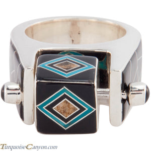 Navajo Native American Turquoise and Black Jade Ring Size 9 1/2 SKU227421