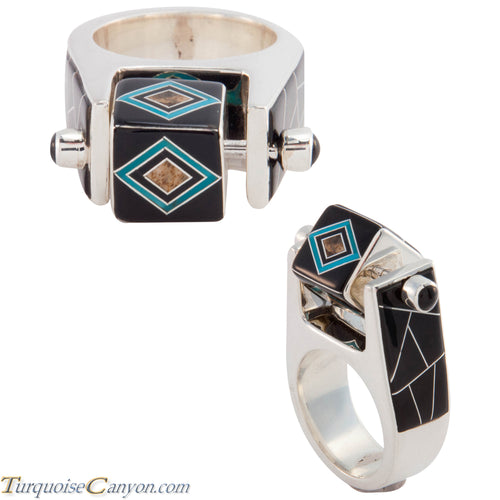 Navajo Native American Turquoise and Black Jade Ring Size 9 1/2 SKU227421