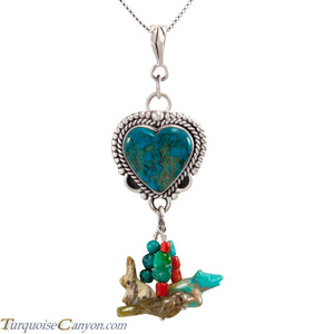 Navajo Native American Chrysocolla Heart and Charms Pendant Necklace SKU227722