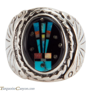 Navajo Native American Turquoise Inlay Yei Ring Size 8 1/2 SKU228155