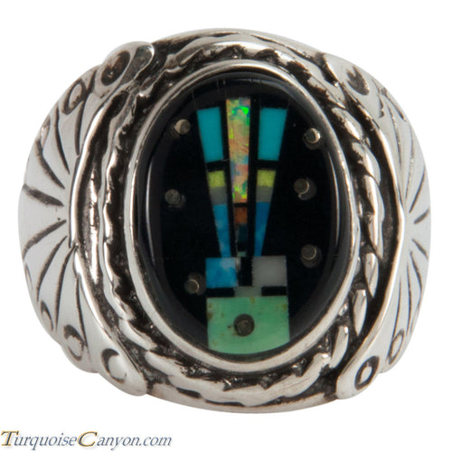 Navajo Native American Turquoise Inlay Yei Ring Size 8 1/2 SKU228156