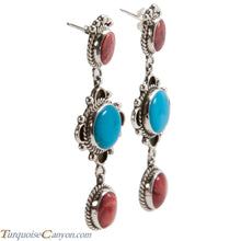 Load image into Gallery viewer, Navajo Native American Turquoise and Orange Shell Earrings by Wylie SKU228191