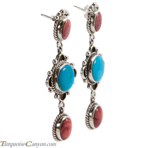 Navajo Native American Turquoise and Orange Shell Earrings by Wylie SKU228191