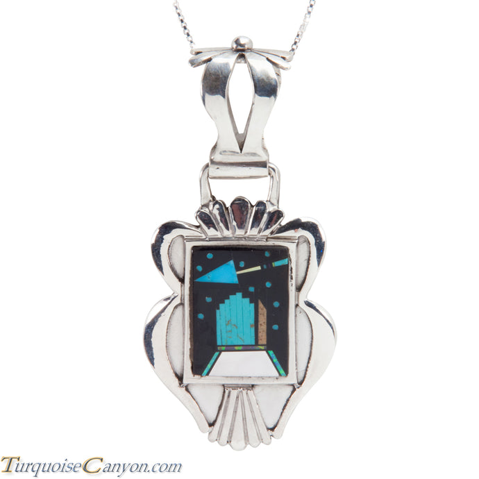 Navajo Native American Turquoise Inlay Pendant Necklace by Kelly SKU228367