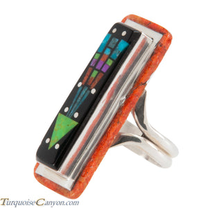 Navajo Native American Turquoise Coral Inlay Ring Size 8 by Smith SKU228766