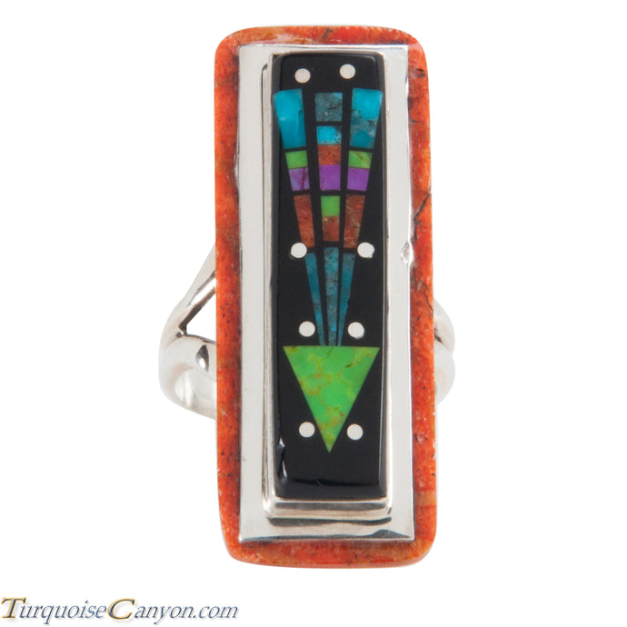 Navajo Native American Turquoise Coral Inlay Ring Size 8 by Smith SKU228766