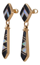 Load image into Gallery viewer, Navajo Native American Onyx and Lab Opal 14K Yellow Gold Earrings SKU229106