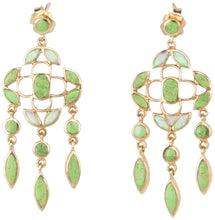 Load image into Gallery viewer, Navajo Native American Gaspeite &amp; Lab Opal 14K Yellow Gold Earrings SKU229109