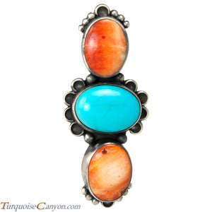 Navajo Native American Turquoise and Orange Shell Ring Size 6 3/4 SKU229155