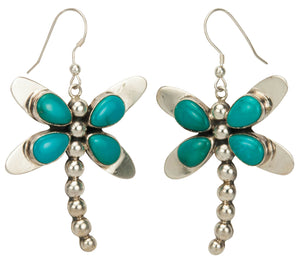 Navajo Native American Kingman Turquoise Dragonfly Earrings SKU229262