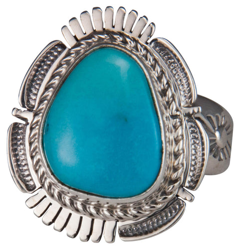 Navajo Native American Castle Dome Turquoise Ring Size 7 3/4 SKU229595