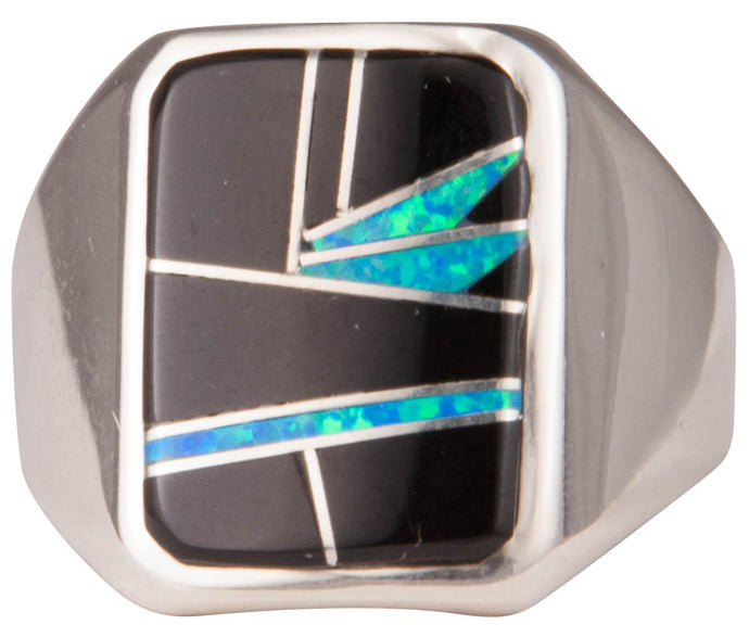 Navajo Native American Black Jade and Lab Opal Ring Size 11 3/4 SKU229733