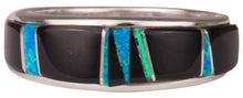 Load image into Gallery viewer, Navajo Native American Black Jade and Lab Opal Ring Size 11 3/4 SKU229734