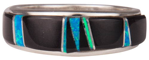 Navajo Native American Black Jade and Lab Opal Ring Size 11 3/4 SKU229734