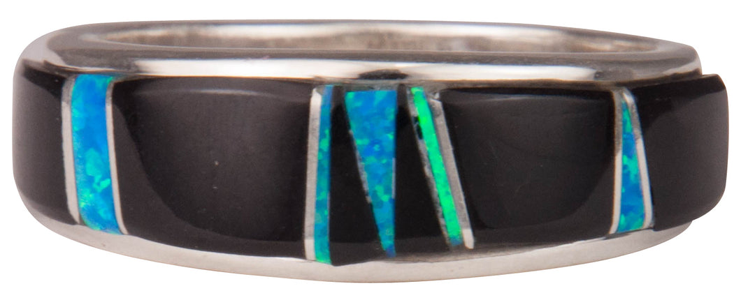 Navajo Native American Black Jade and Lab Opal Ring Size 11 3/4 SKU229734