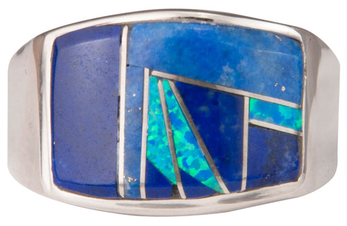 Navajo Native American Lapis and Lab Opal Ring Size 11 3/4 by Joe SKU229737