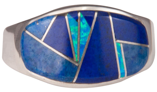 Navajo Native American Lapis and Lab Opal Ring Size 12 3/4 by Joe SKU229740