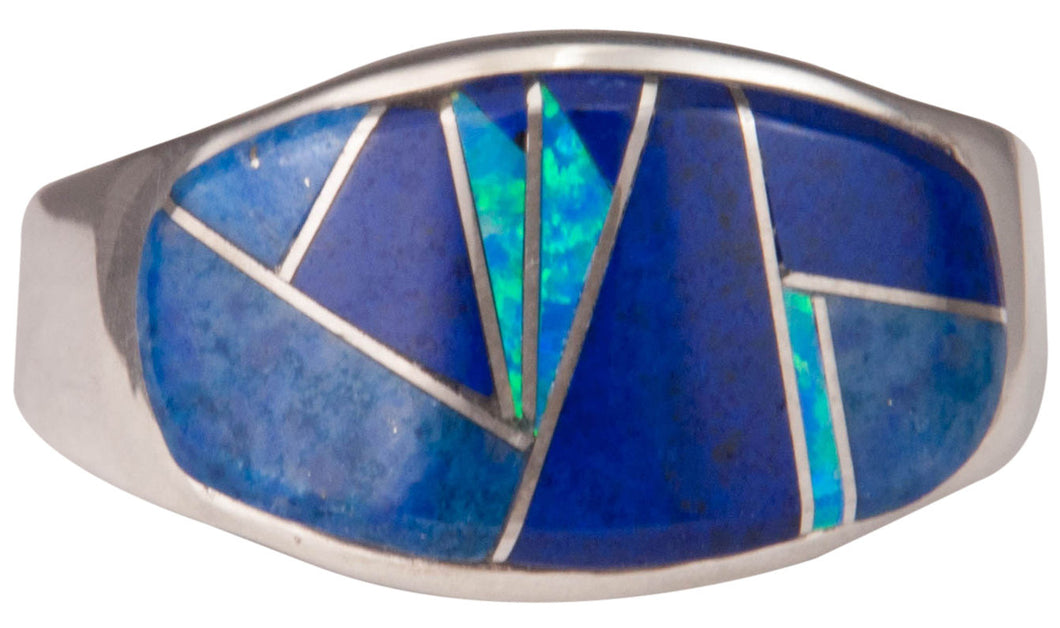 Navajo Native American Lapis and Lab Opal Ring Size 12 3/4 by Joe SKU229740