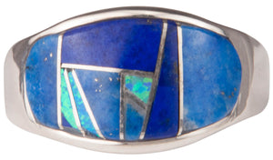 Navajo Native American Lapis and Lab Opal Ring Size 12 3/4 by Joe SKU229741