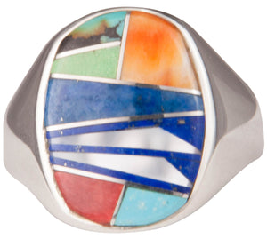 Navajo Native American Lapis and Turquoise Inlay Ring Size 11 1/2 SKU229746