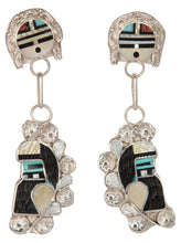 Load image into Gallery viewer, Zuni Native American Sunface and Kachina Turquoise Inlay Earrings SKU229799