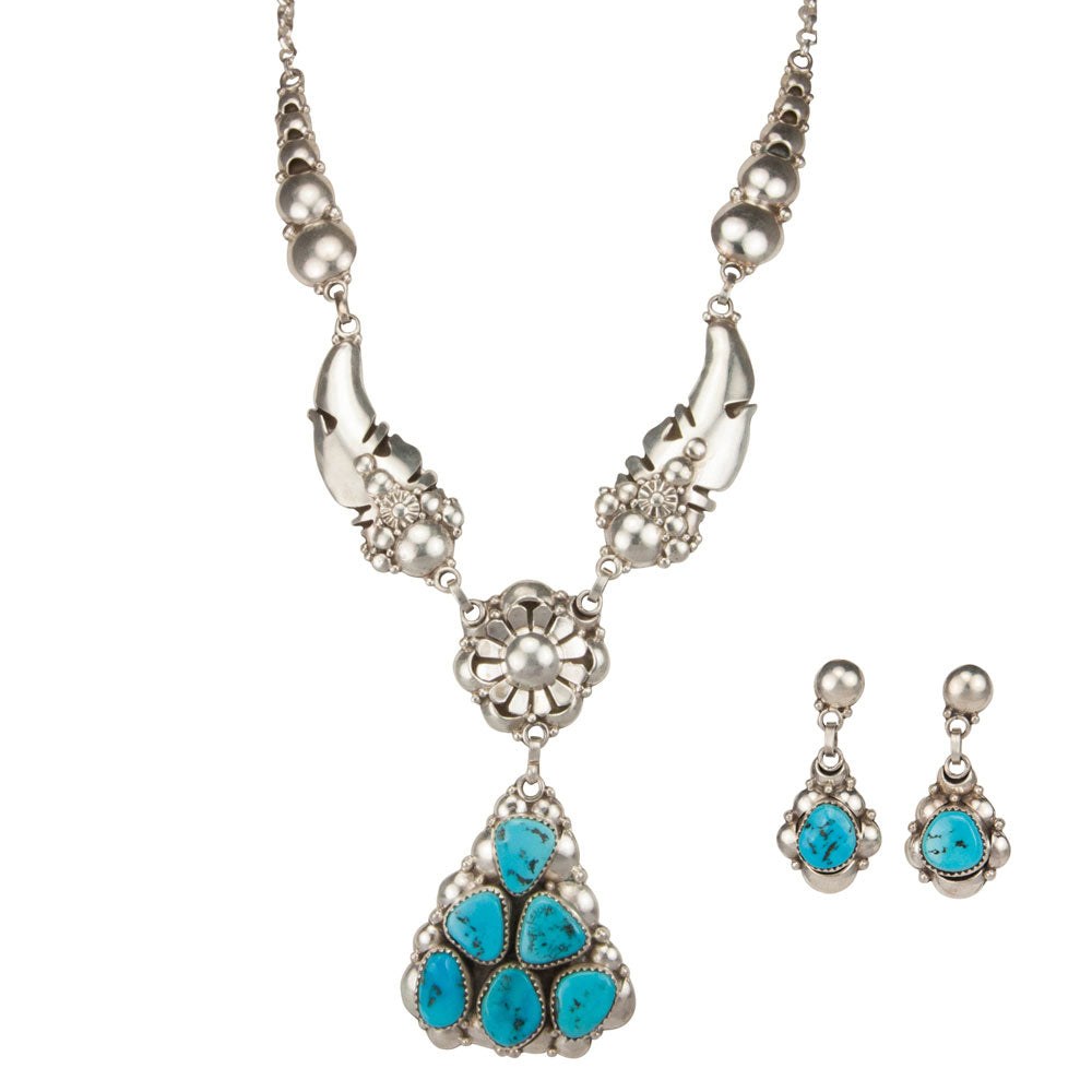 Navajo Native American Sleeping Beauty Turquoise Necklace Earrings SKU229822