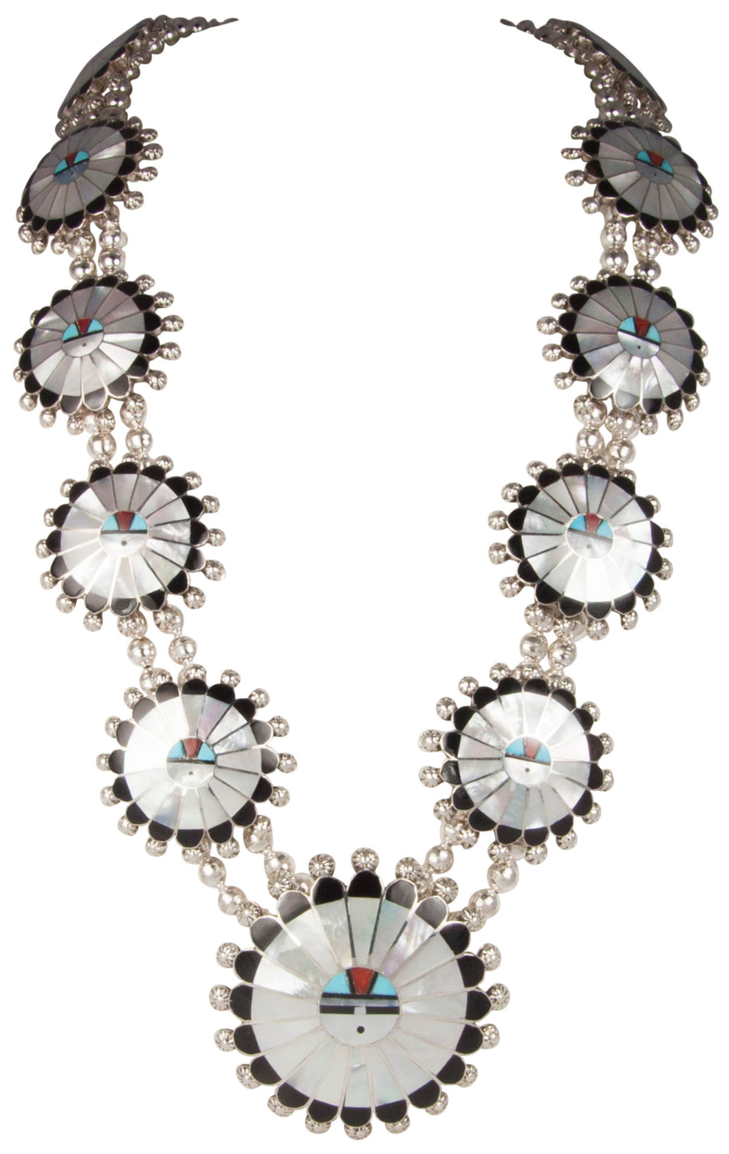 Zuni Native American Mother of Pearl Sunface Necklace by Sosseah SKU229827