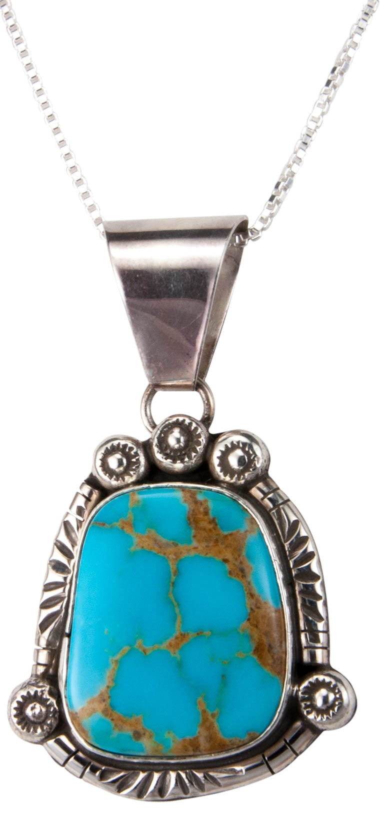Navajo Native American Kingman Turquoise Pendant Necklace by Lee SKU229885