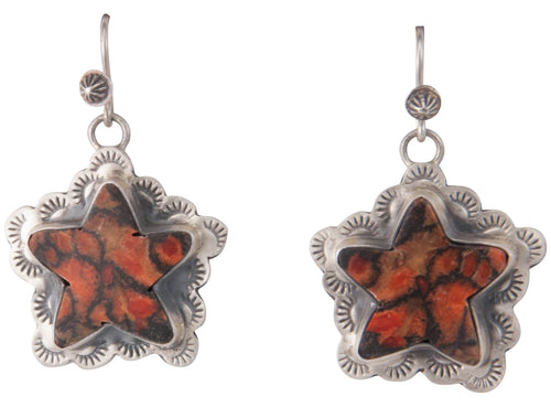 Navajo Native American Sponge Coral Star Earrings by Martha Willeto SKU229916
