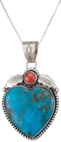 Navajo Native American Kingman Turquoise Heart Pendant Necklace SKU229991
