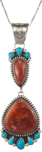 Navajo Native American Tangerine Chalcedony Pendant Necklace SKU230005