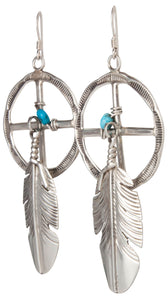 Navajo Native American Turquoise and Silver Feather Earrings SKU230039