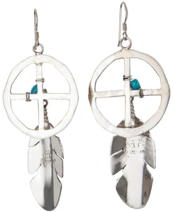Navajo Native American Turquoise and Silver Feather Earrings SKU230039