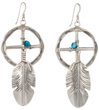 Load image into Gallery viewer, Navajo Native American Turquoise and Silver Feather Earrings SKU230039