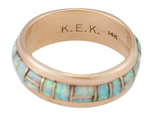 Load image into Gallery viewer, Zuni Native American Lab Opal and 14k Yellow Gold Ring Size 8 1/4 SKU230205