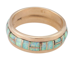 Zuni Native American Lab Opal and 14k Yellow Gold Ring Size 8 1/4 SKU230205