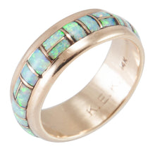 Load image into Gallery viewer, Zuni Native American Lab Opal and 14k Yellow Gold Ring Size 8 1/4 SKU230205