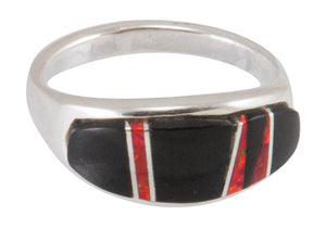 Navajo Native American Black Jade and Created Opal Ring Size 7 SKU230444