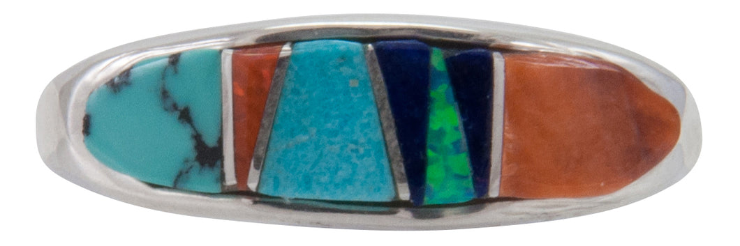 Navajo Native American Turquoise Inlay Ring Size 7 1/2 by B Joe SKU230468