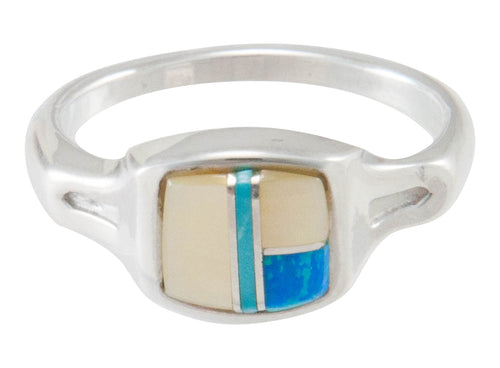 Navajo Native American Turquoise Inlay Ring Size 6 1/2 by B Joe SKU230471