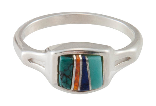 Navajo Native American Turquoise Inlay Ring Size 8 1/2 by B Joe SKU230472