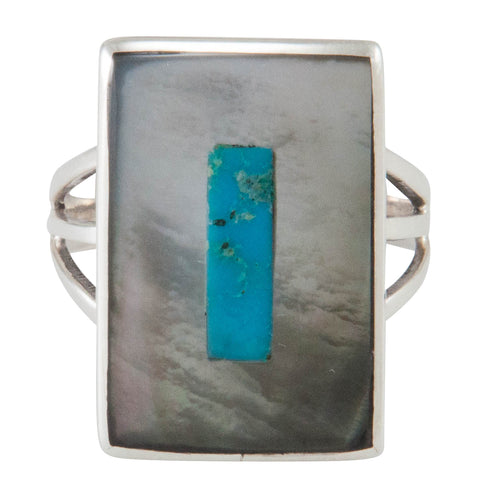 Zuni Native American Turquoise and Shell Ring Size 8 1/2 by Coonsis SKU230502