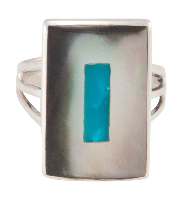 Zuni Native American Turquoise and Shell Ring Size 8 1/2 by Coonsis SKU230505
