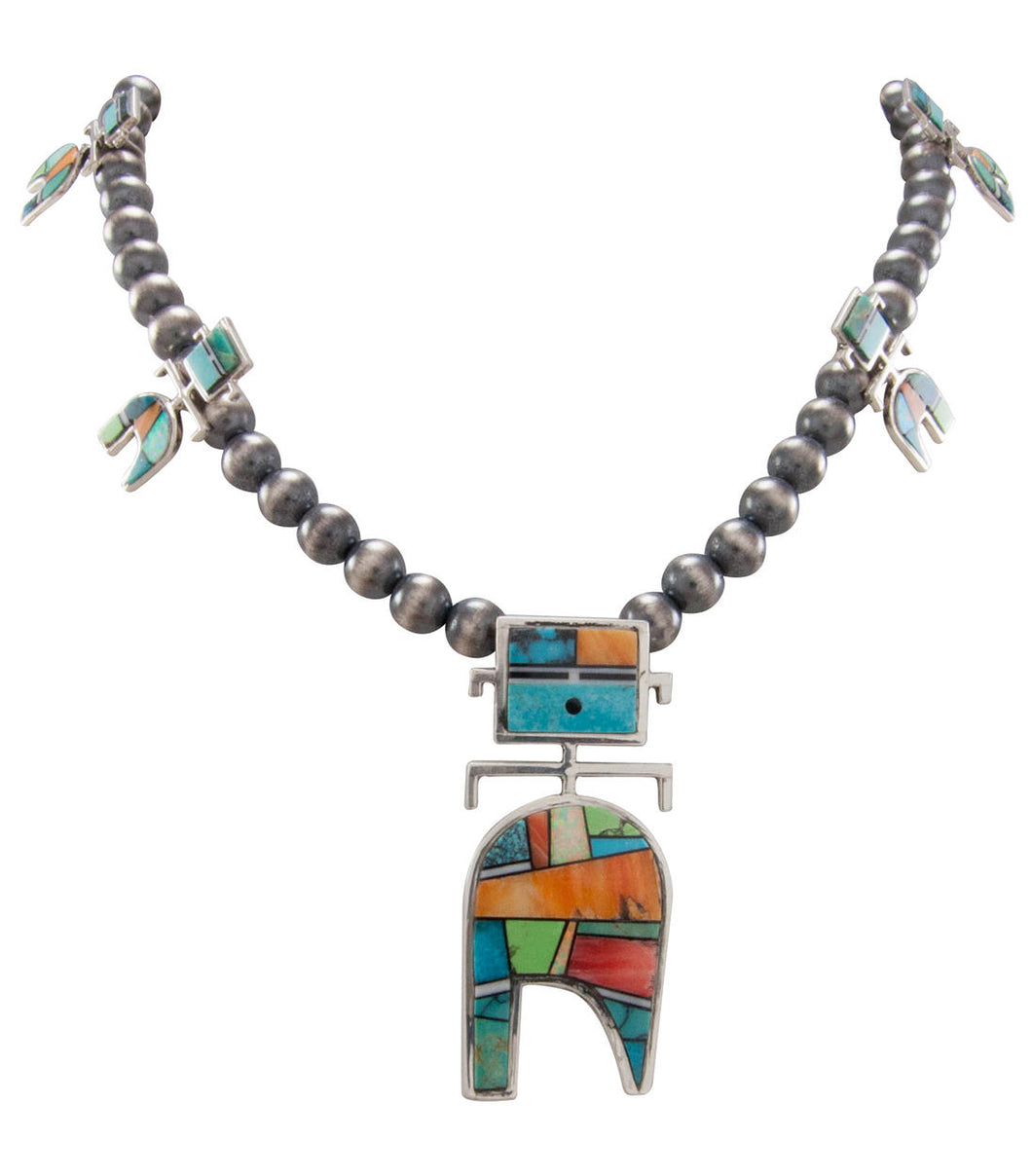 Navajo Native American Turquoise Inlay Yei Necklace by Alexius SKU230568